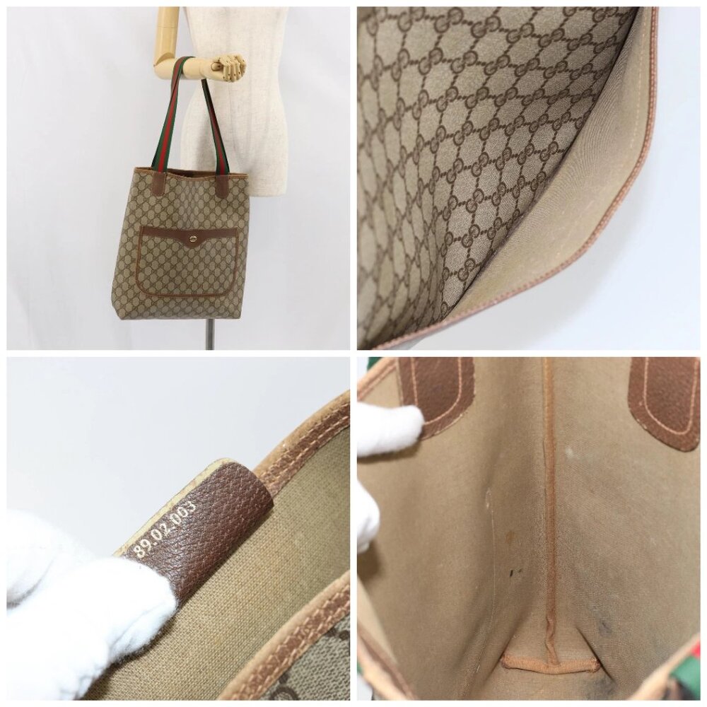 GUCCI GG Supreme Web Sherry Line Tote Bag PVC Beige Red 89 02 003 Auth ep12439 - Picture 14 of 15